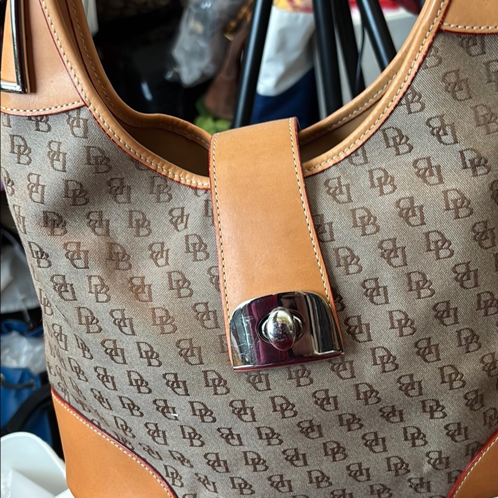 Dooney & Bourke Monogrammed Tan and Brown Shoulder Bag